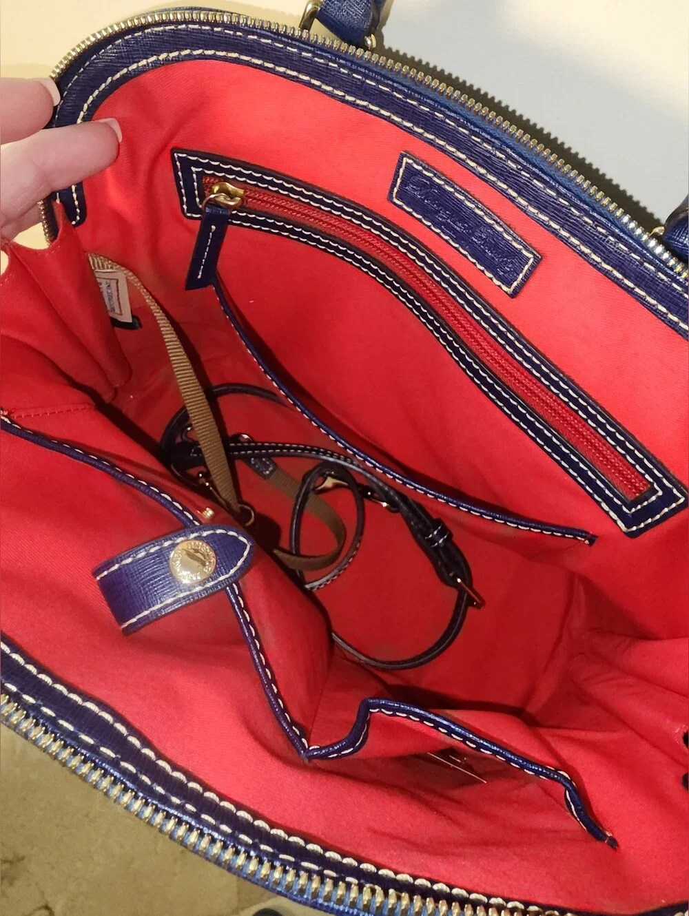 Dooney & Bourke Navy Blue Saffiano Leather Dome Satchel Crossbody Purse - Picture 6 of 8